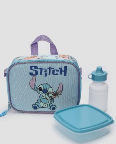 Kit lancheira térmica infantil Stitch + garrafa e pote azul | Disney