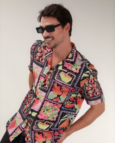 Camisa masculina bowling em viscose frutas multicor | Pool