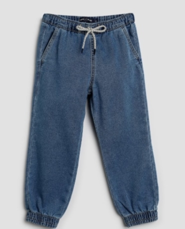 Calça jeans moletom infantil jogger cordão 4-10A denim médio | Pool Kids