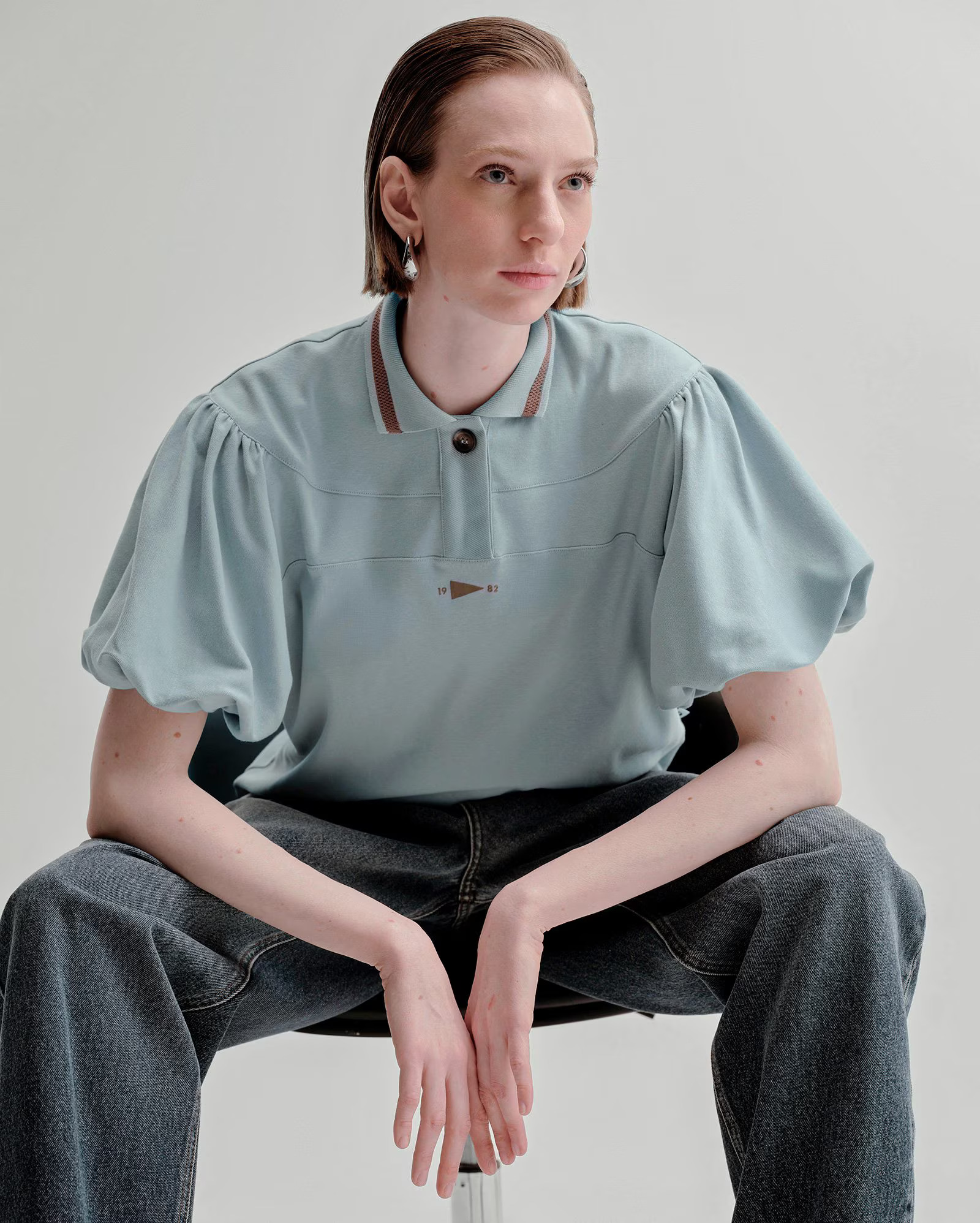 Camisa polo feminina manga balonê azul | Herchcovitch + Pool