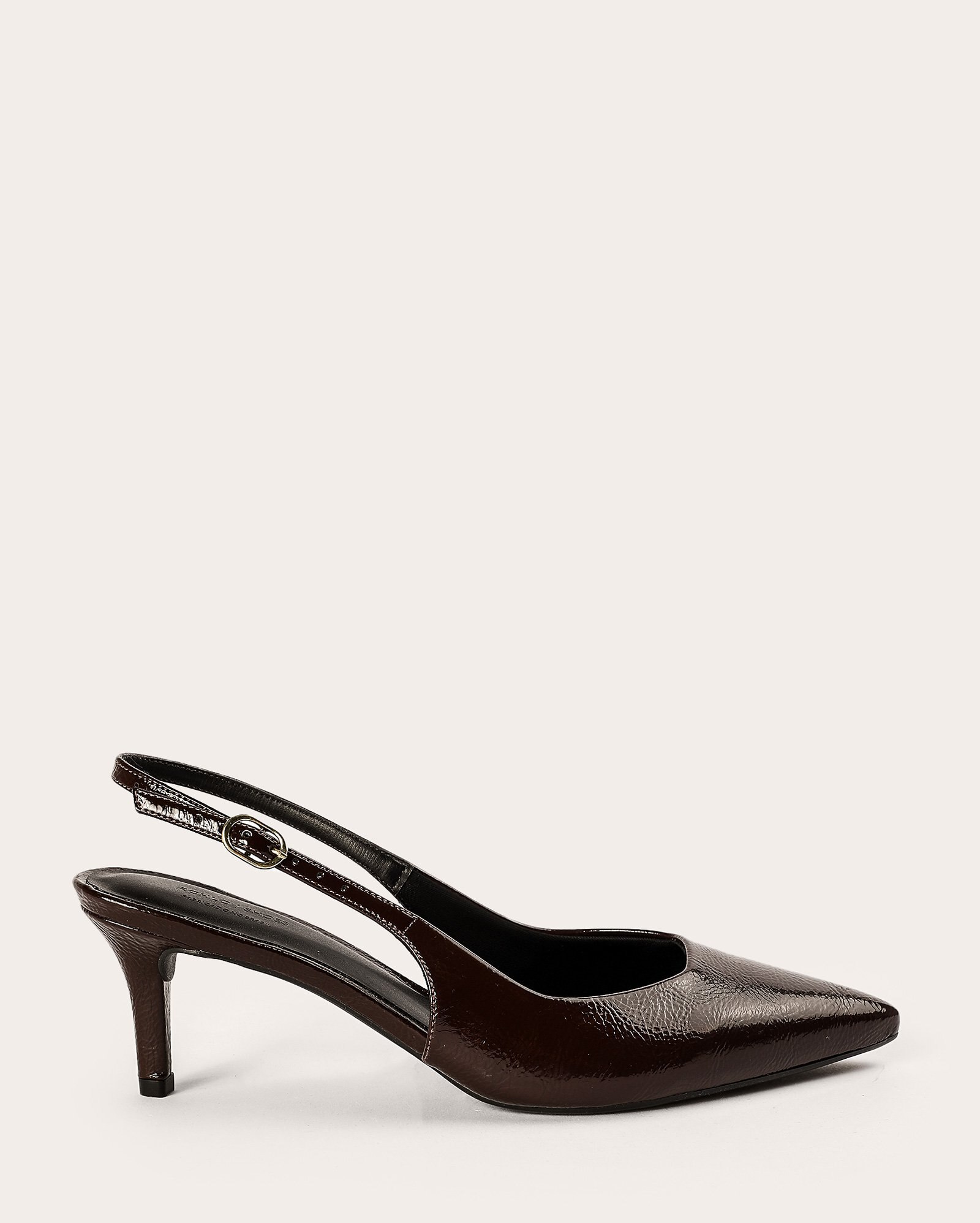Sapato scarpin slingback de verniz salto médio fino marrom | Riachuelo