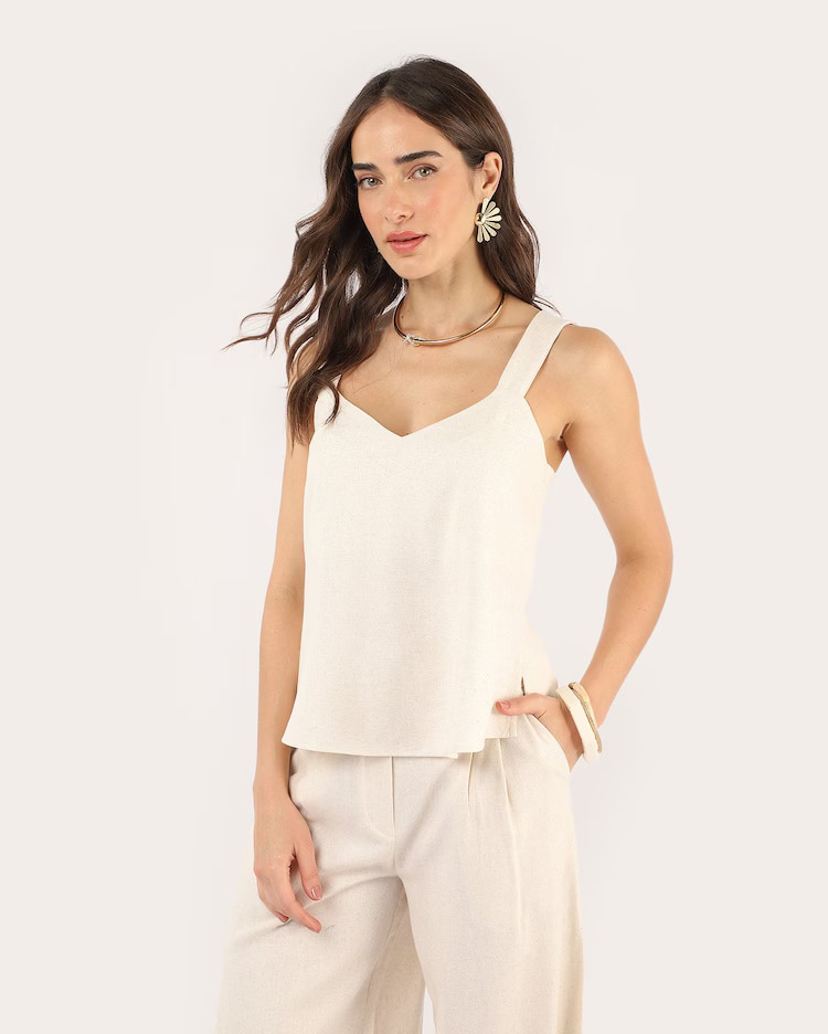 Regata feminina em viscolinho - off-white