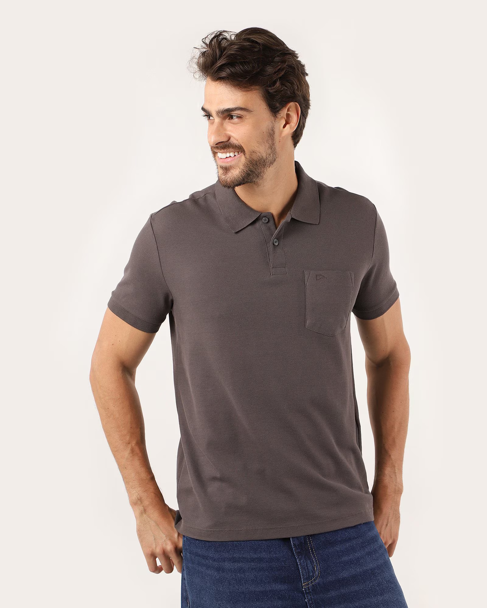 Camisa polo masculina Legacy piquet com bolso - Cinza Escuro | Pool Basics