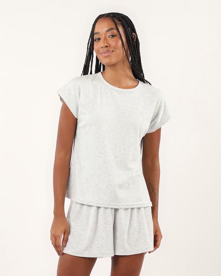 Pijama curto feminino em ribana mescla - cinza