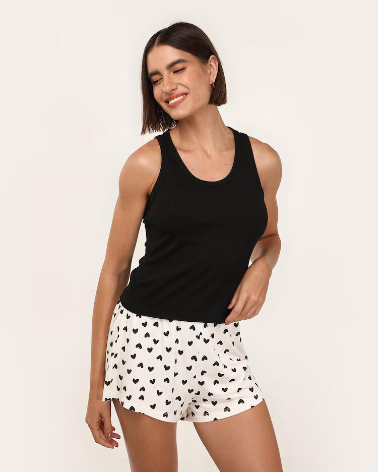 Short doll em malha canelada corações multicor