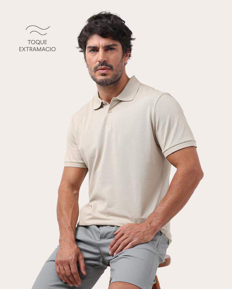 Polo masculina slim algodão peruano - Bege