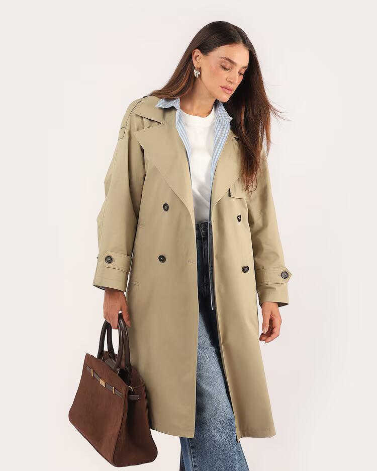 Trench coat feminino com amarração - bege