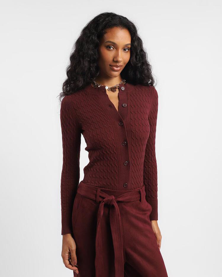 Cardigan feminino de tricô texturizado - Vinho