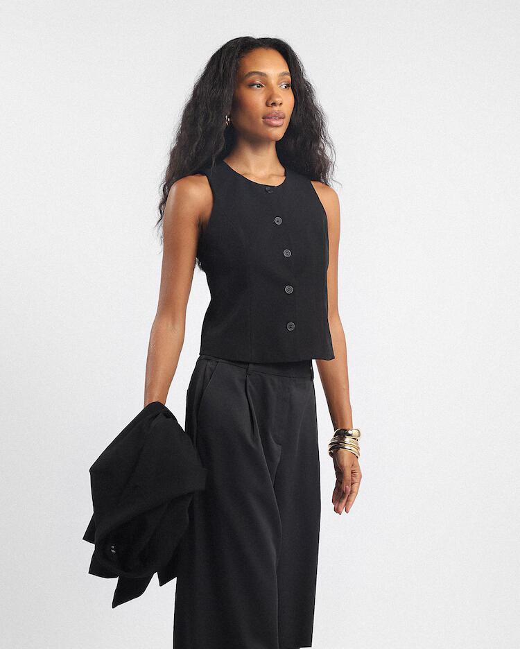 Colete feminino de alfaiataria ajustado - preto