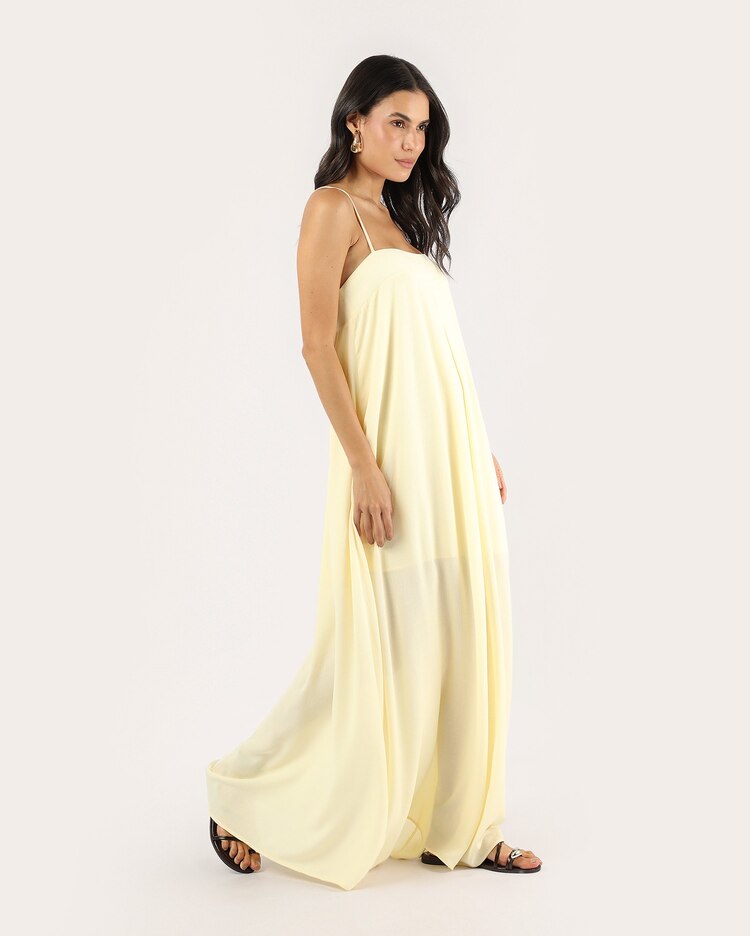 Vestido longo amplo com lastex posterior - amarelo