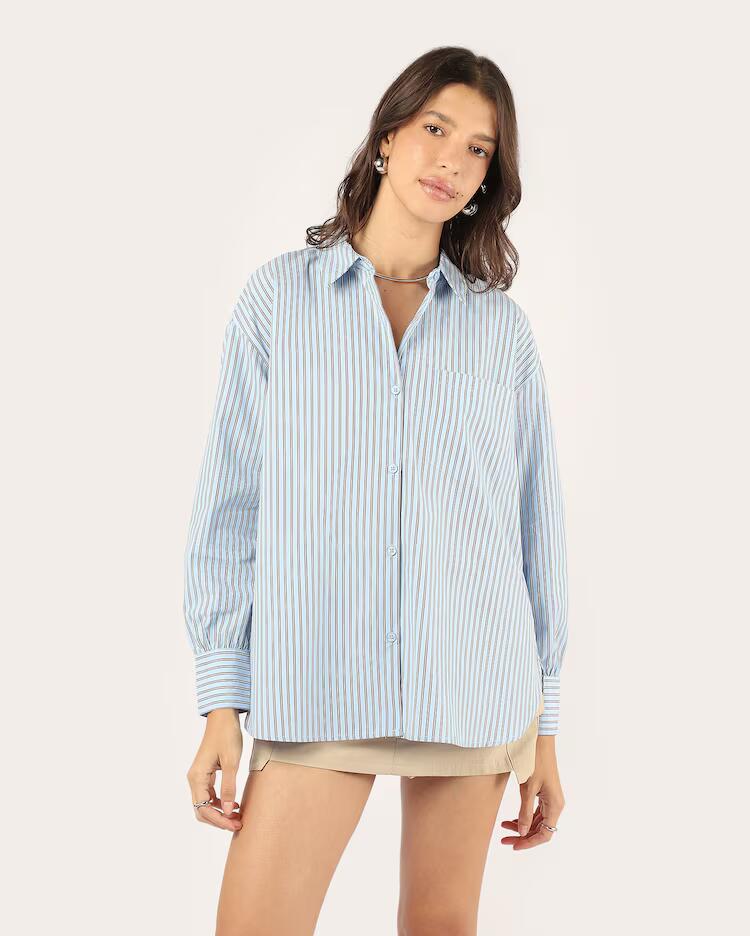Camisa feminina ampla agatha listrada - Azul Claro