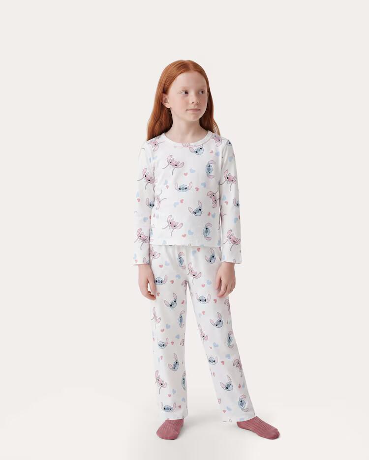 Pijama longo infantil Stitch e Angel 5-14A - multicor | Disney