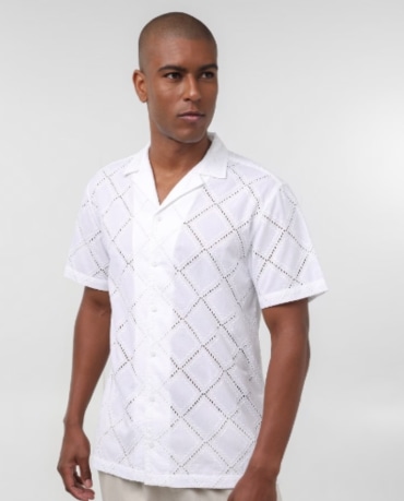 Camisa masculina bowling em laise regular - Branco | Original by Riachuelo