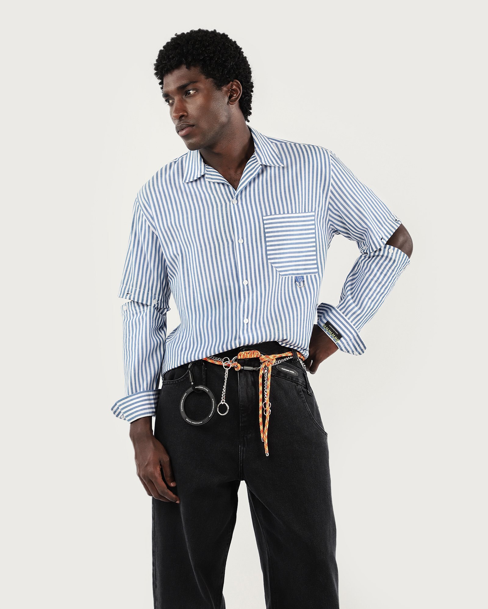 Camisa masculina boxy listrado azul | Alexandre Pavão + Pool