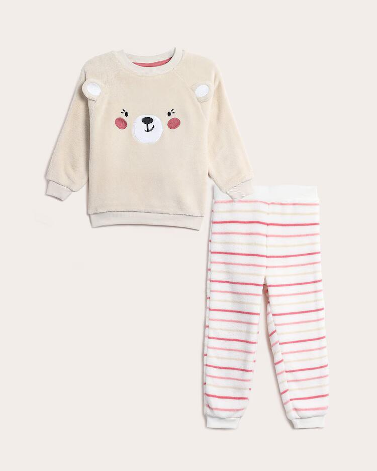 Conjunto pijama longo infantil ursinho 2-3A - bege