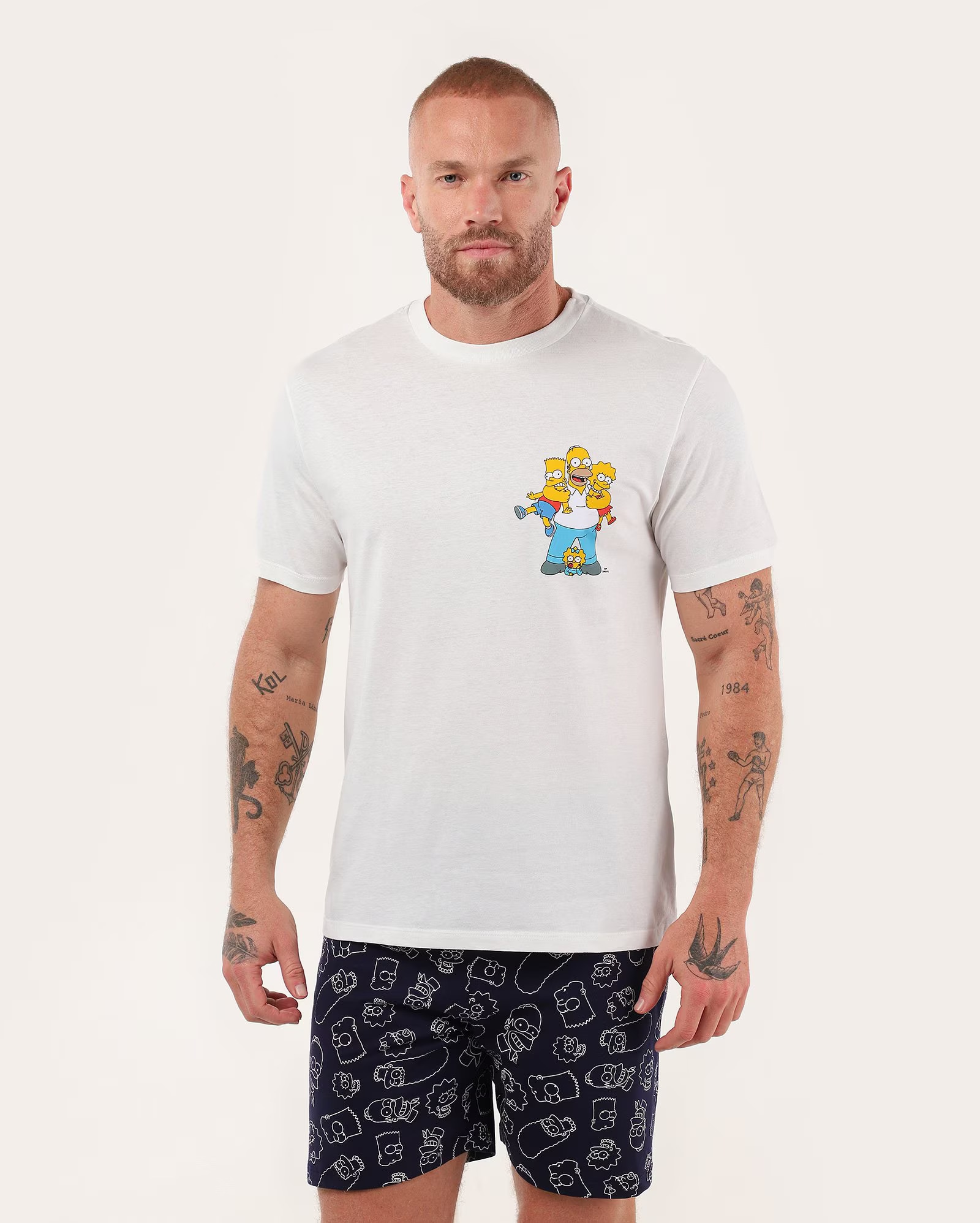 Pijama masculino curto família multicor