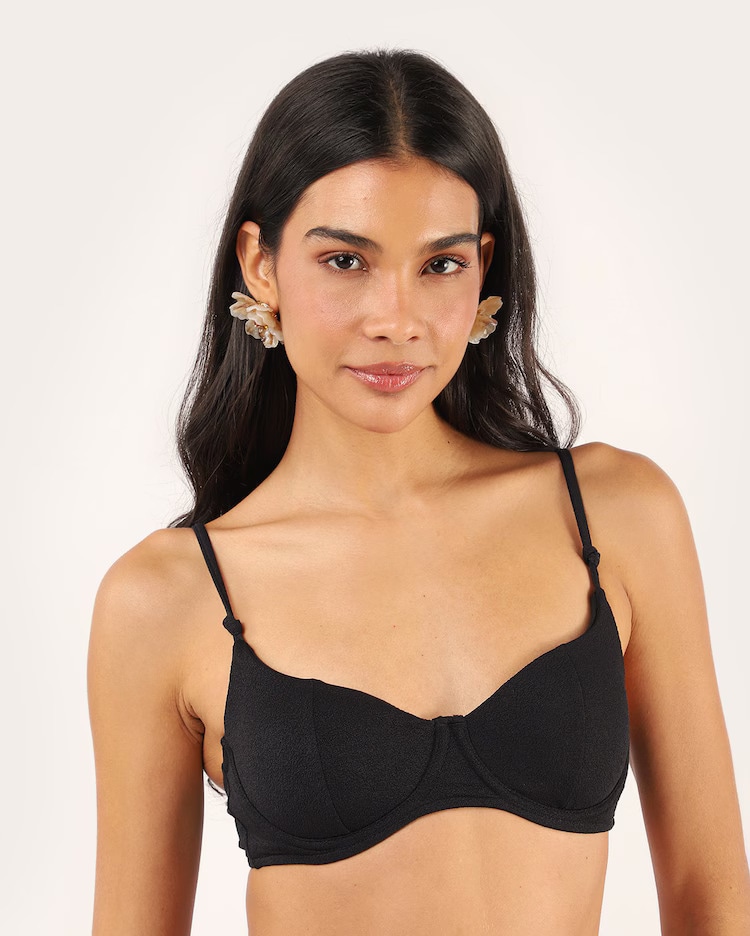 Biquíni sutiã meia taça com amarração e nós - preto
