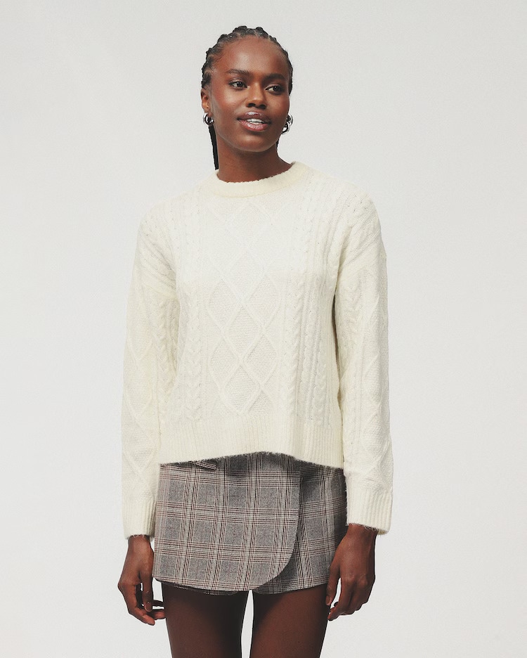 Suéter feminino em tricot texturizado - off-white