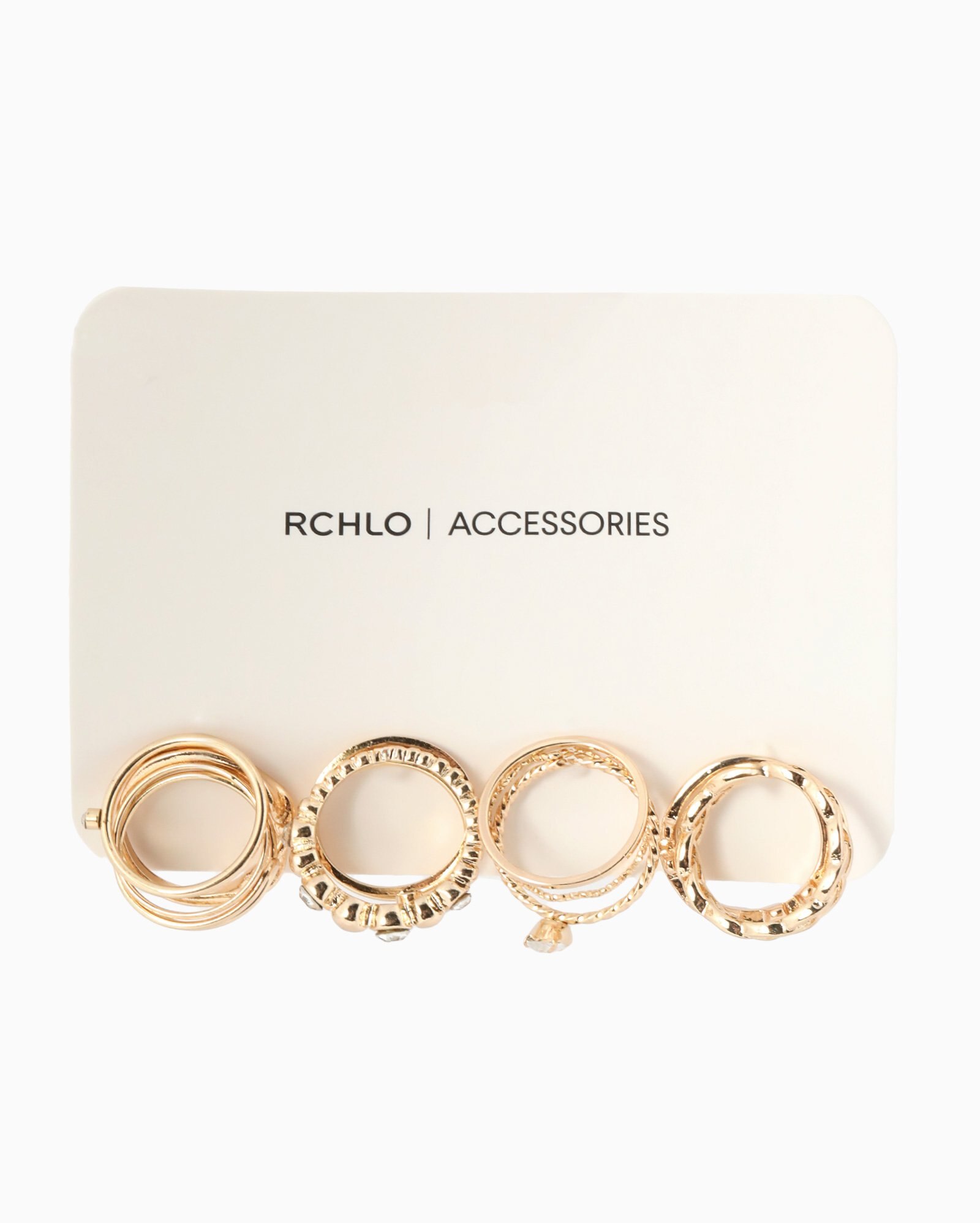 Kit anel feminino 13 peças torcido e com pedraria dourado