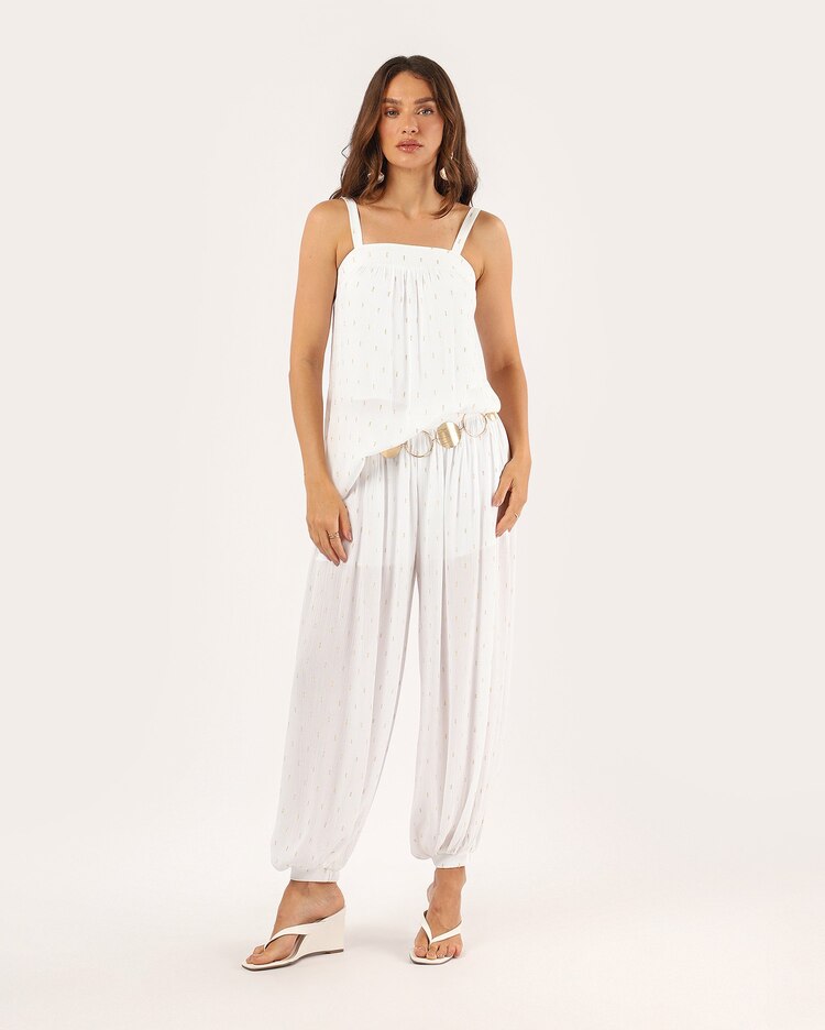 Calça feminina aladim com fios brilhosos - branca