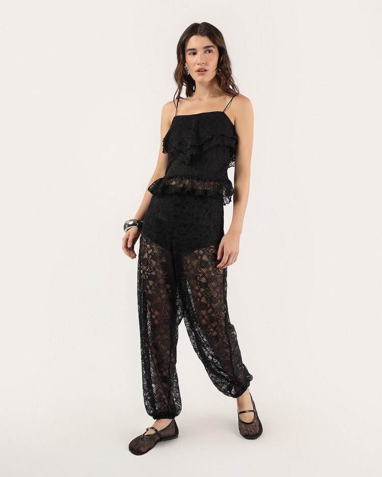 Calça feminina aladim em renda - Preto