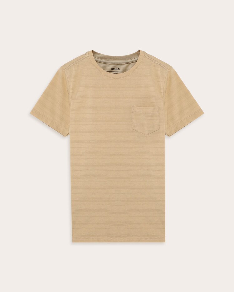 Camiseta básica juvenil texturizada com bolso - Bege