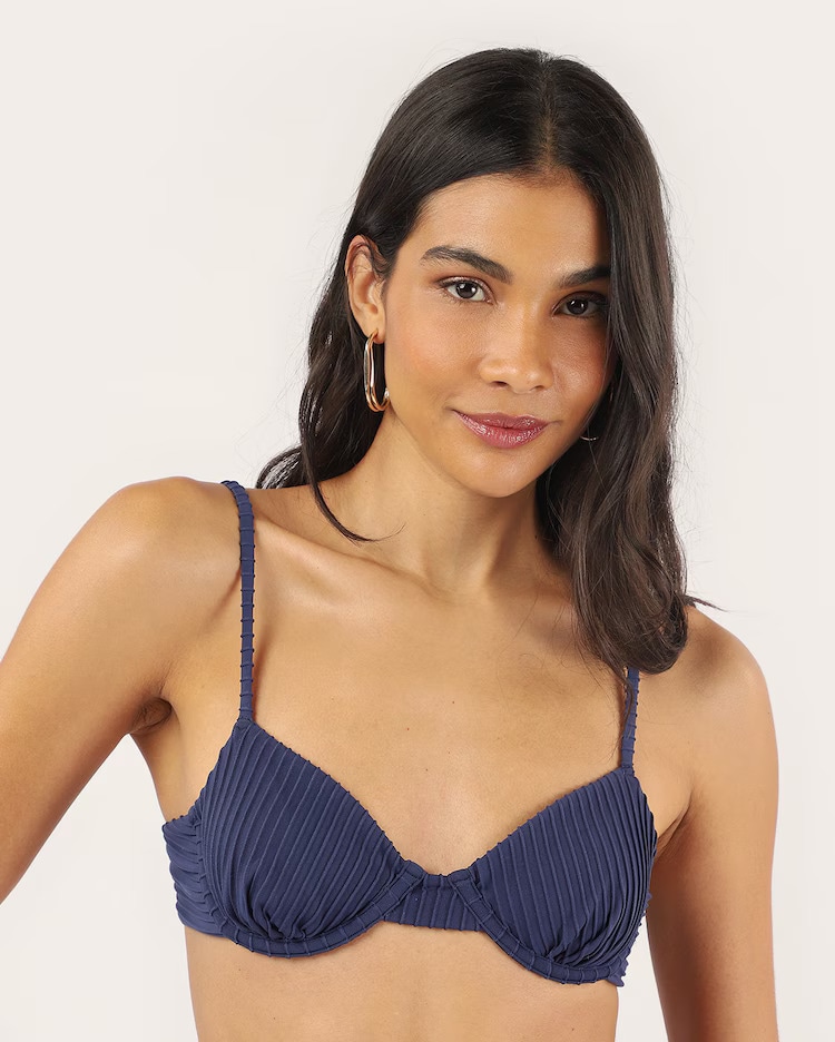Biquíni top meia taça texturizado - azul