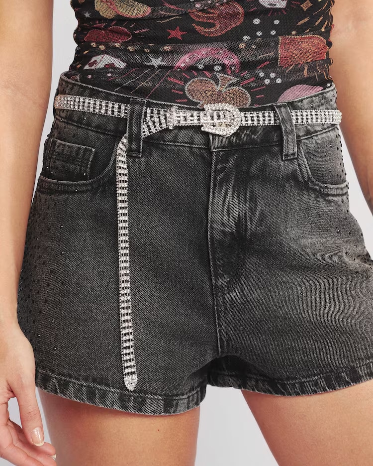 Cinto feminino chain metálico com pedrarias - Prateado
