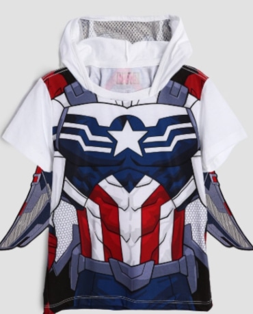 Camiseta infantil Capitão América + asa posterior 4-10A branca | Marvel