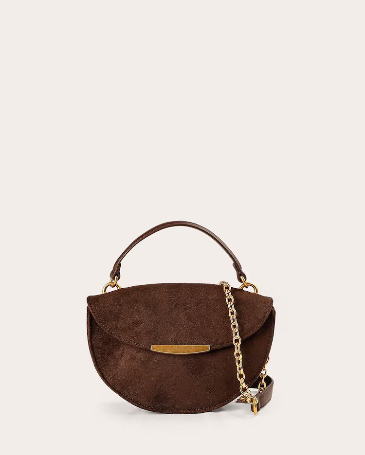 Bolsa feminina P baguete em camurça - Marrom