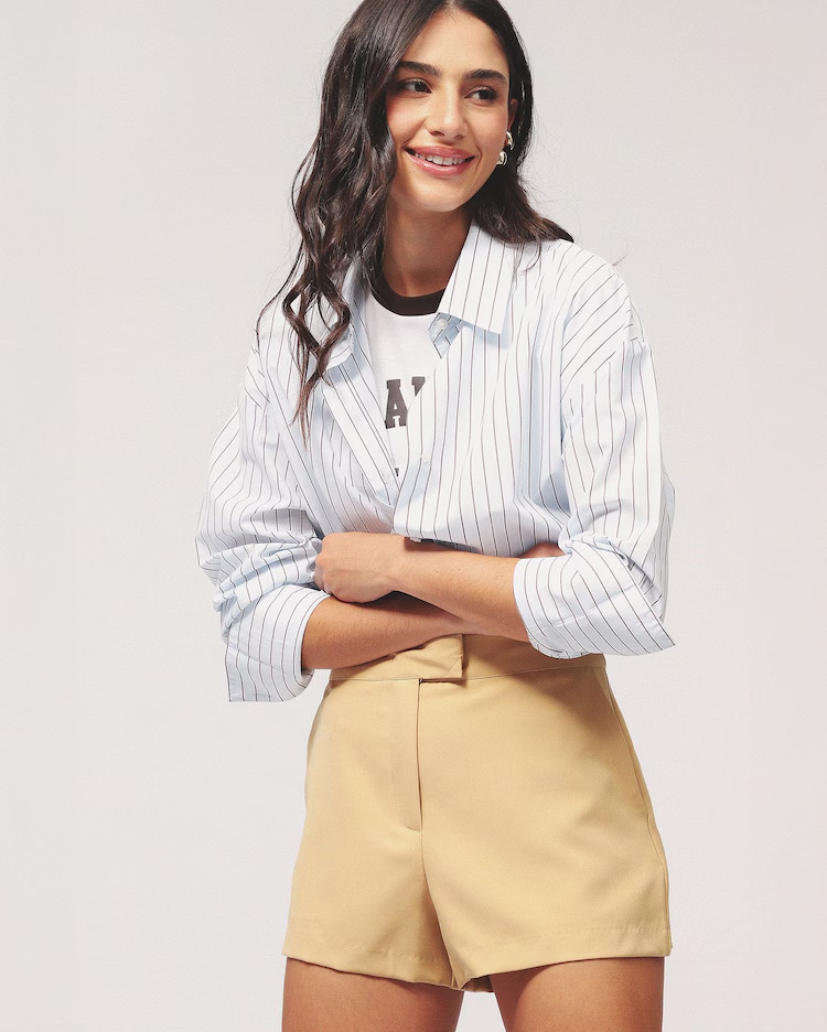 Camisa feminina risca de giz - azul