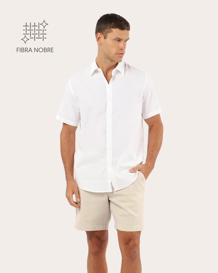 Camisa masculina manga curta com linho - Off-white