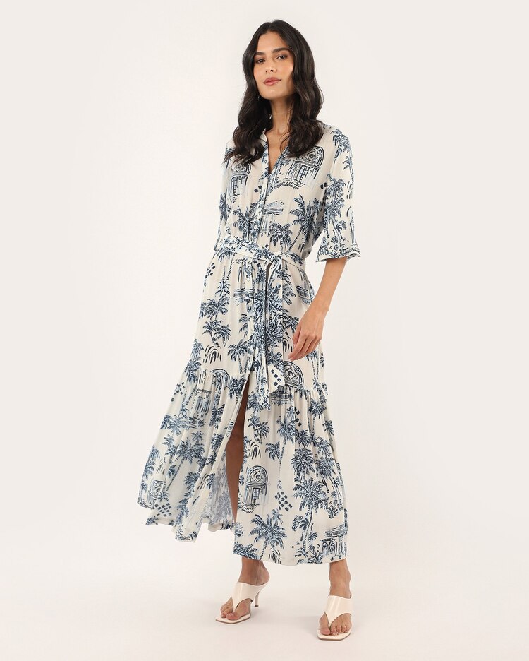 Chemise midi estampado com faixa - multicor