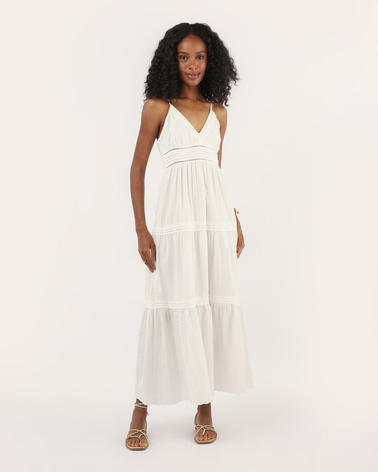 Vestido midi evasê de algodão - branco