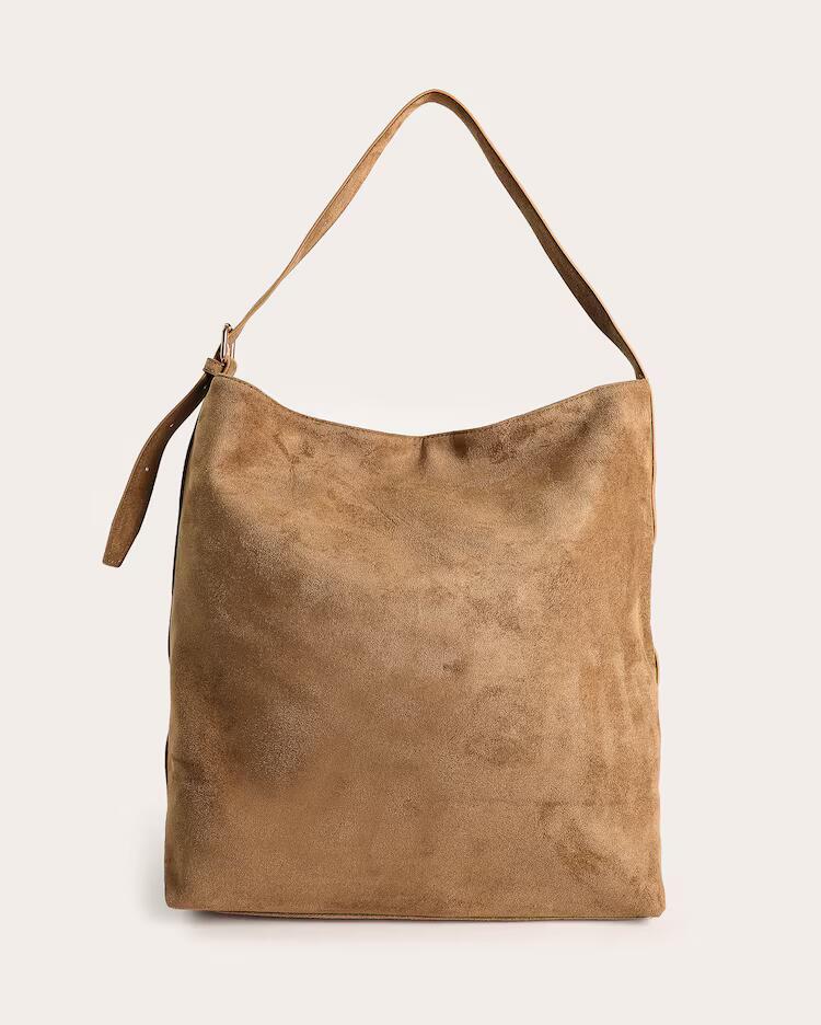 Bolsa feminina tote em suede G - Bege Escuro
