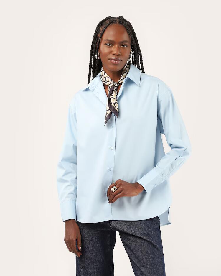 Camisa feminina ampla de tricoline - azul