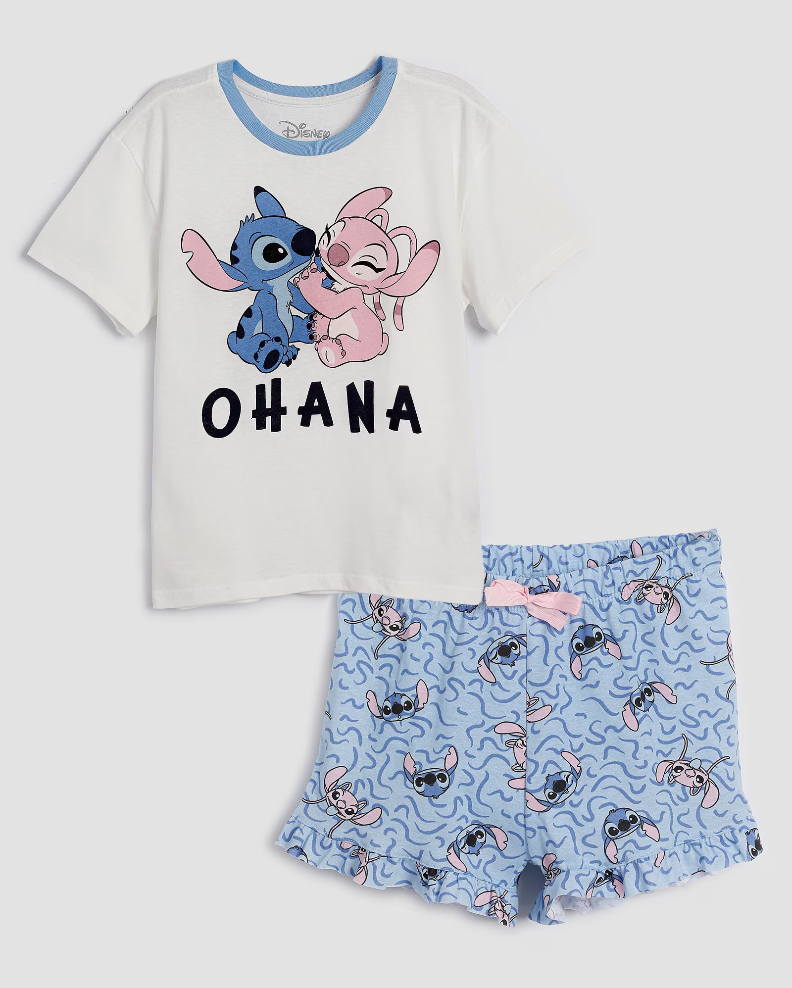 Pijama longo infantojuvenil estampa Stitch e Angel 6-14A branco | Disney