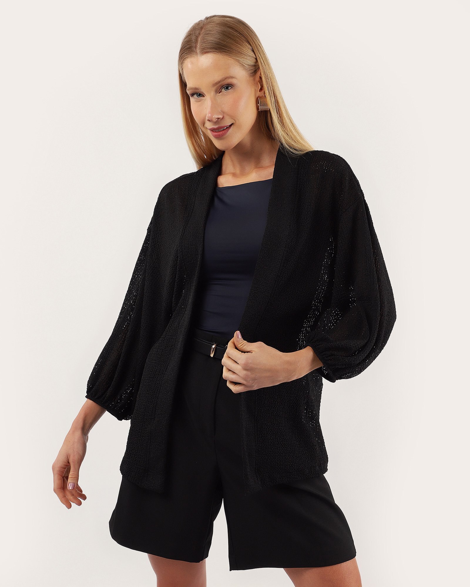 Kimono feminino amplo tricot preto