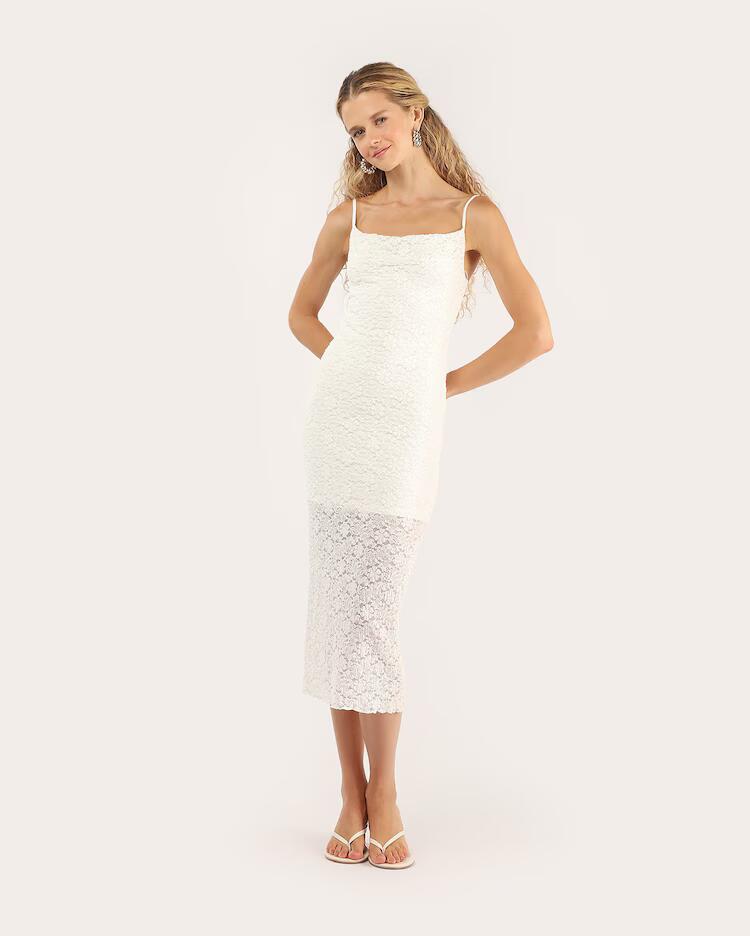 Vestido midi tubinho rendado - branco