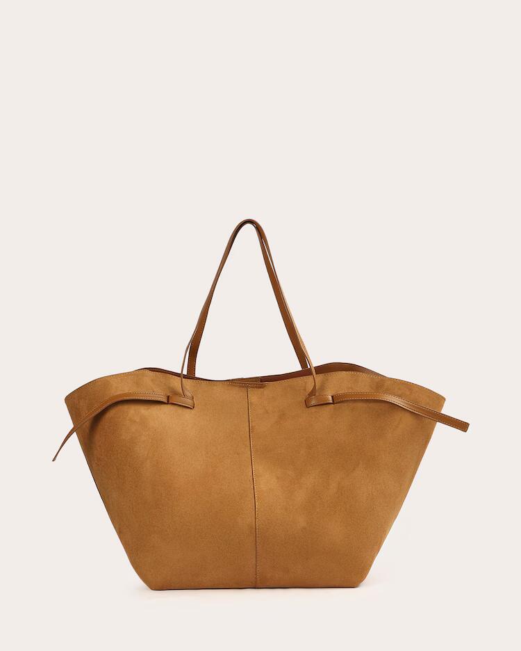 Bolsa feminina G shopper em camurça - Marrom