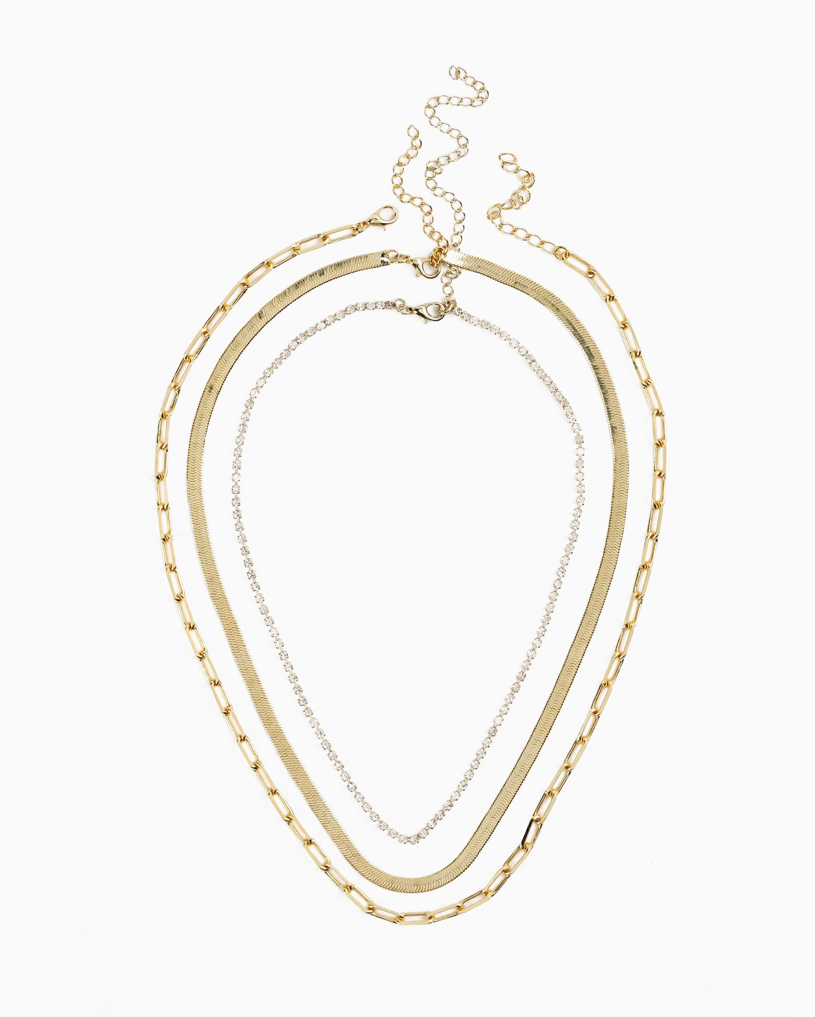 Kit colar feminino 3 peças de metal com brilho - dourado
