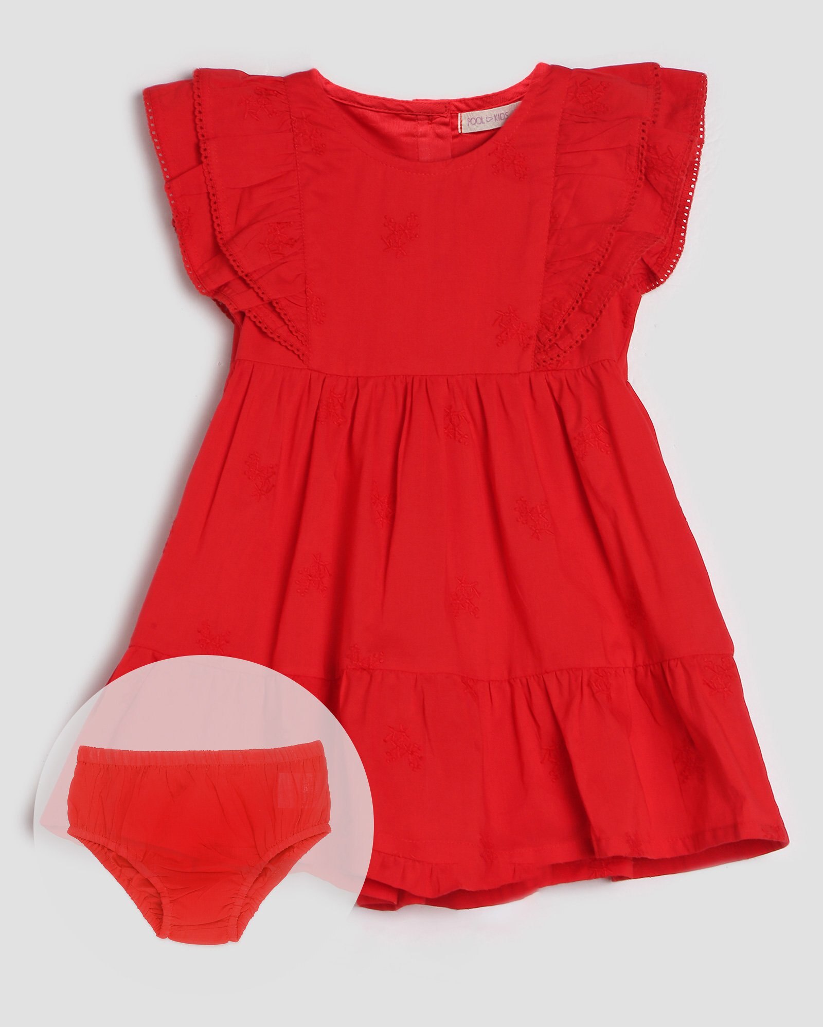 Vestido infantil com calcinha e babados vermelho