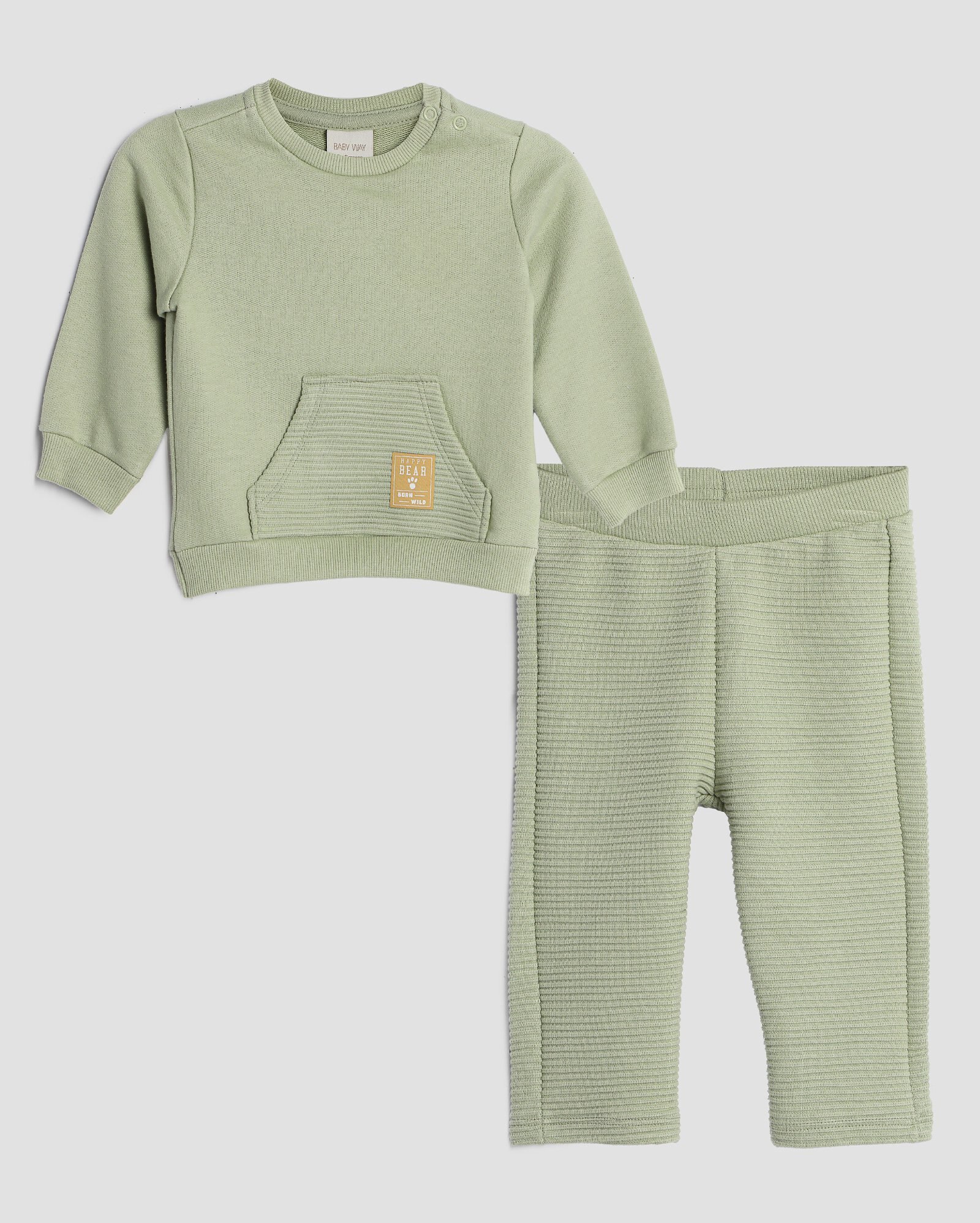 Conjunto de moletom longo bebê sem felpa verde | Baby Way