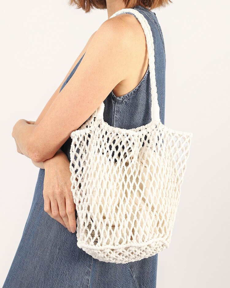 Bolsa macramê tote trançada - Branco