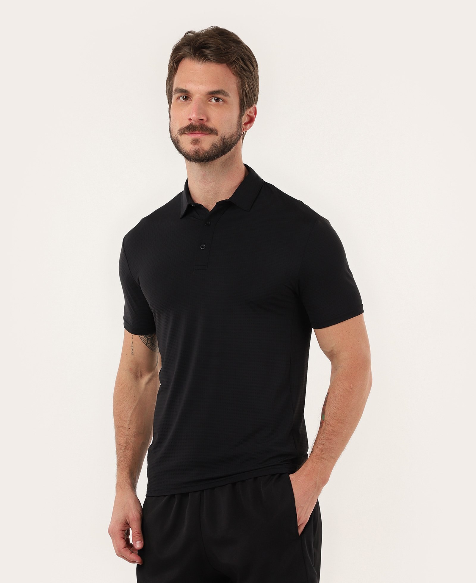 Camisa polo masculina de treino em poliamida slim - Preto | Body Work