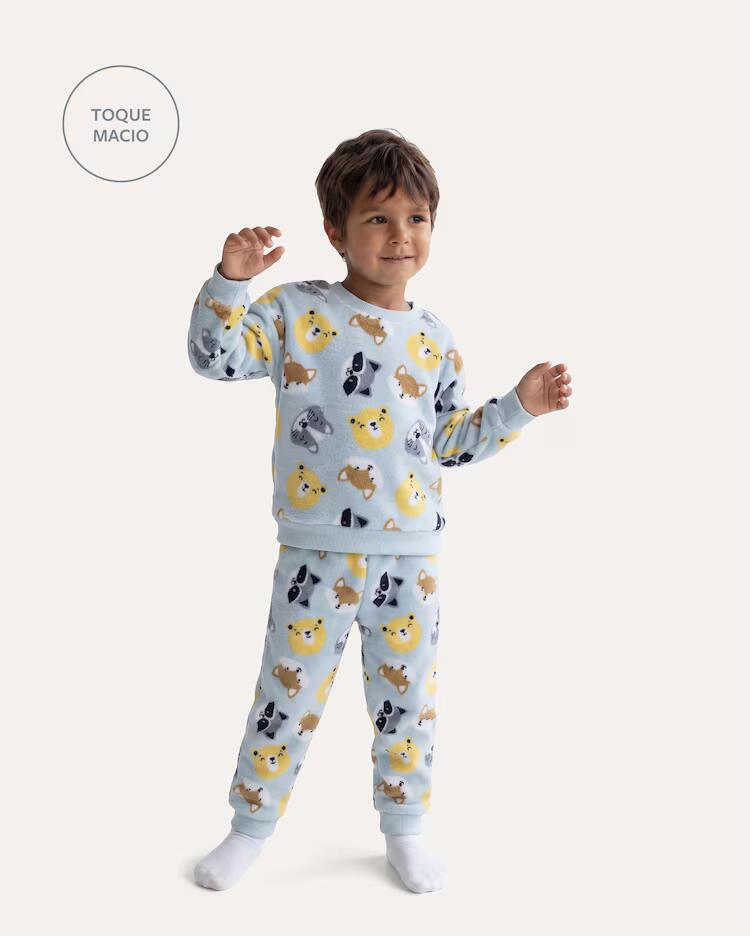 Pijama longo infantil fleece de bichinhos 2-4A - azul