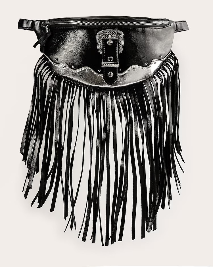 Pochete feminina western com fivela e franja - preta