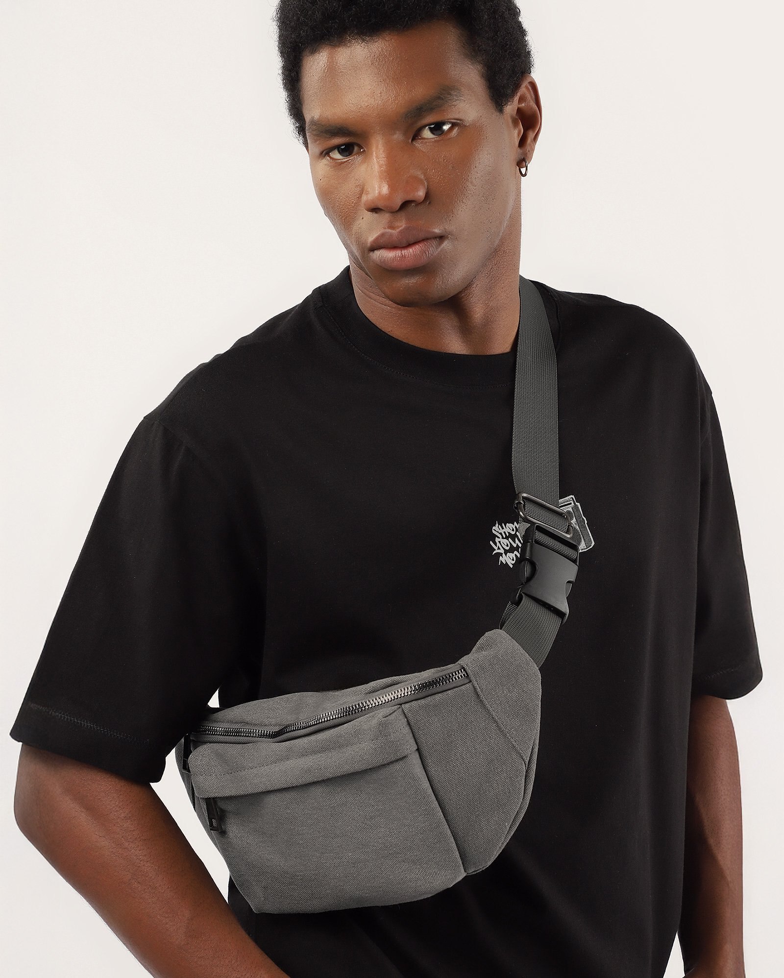 Pochete masculina mescla fecho de engate cinza