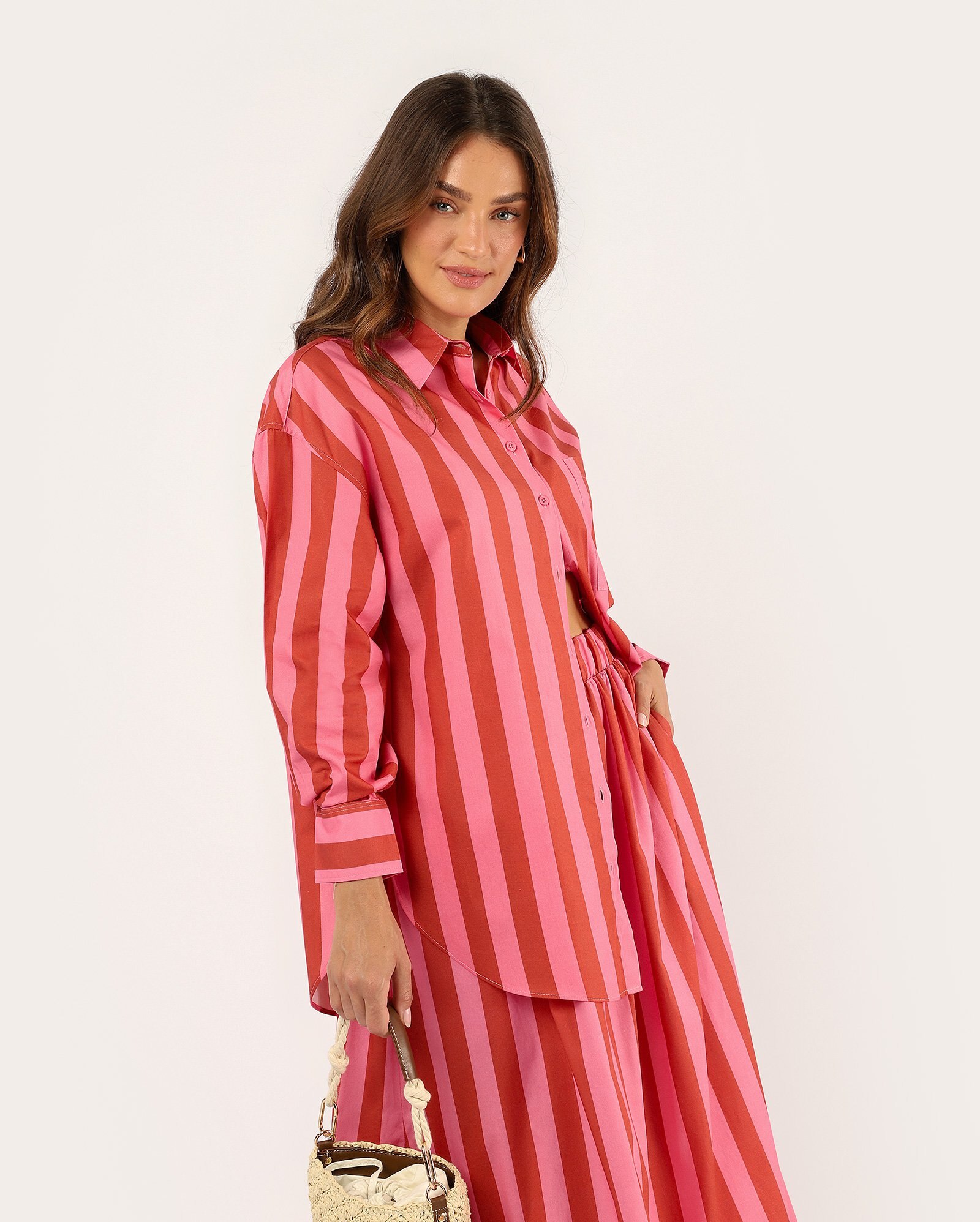 Camisa feminina ampla listrada - rosa | Special Edition
