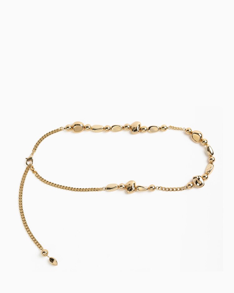 Cinto feminino corrente de metal pedras redondas - dourado